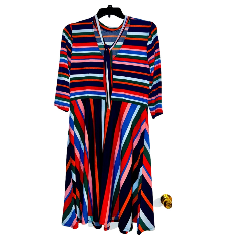 NWT Eloquii Striped Dress with Neck Tie. Sz. 14